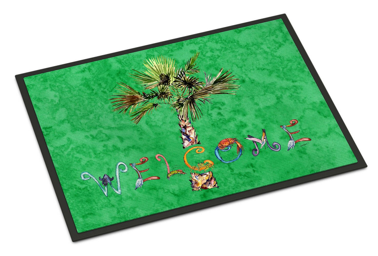 Welcome Palm Tree on Green Indoor or Outdoor Mat 24x36 8710JMAT - the-store.com