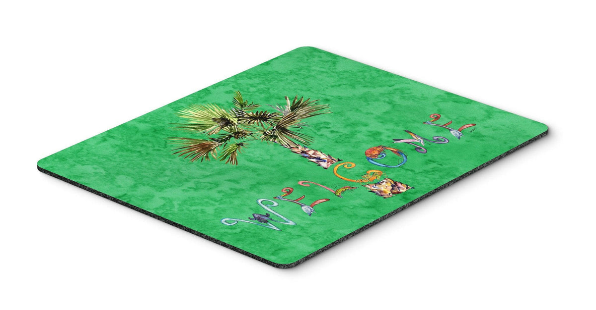 Welcome Palm Tree on Green Mouse Pad, Hot Pad or Trivet 8710MP by Caroline&#39;s Treasures