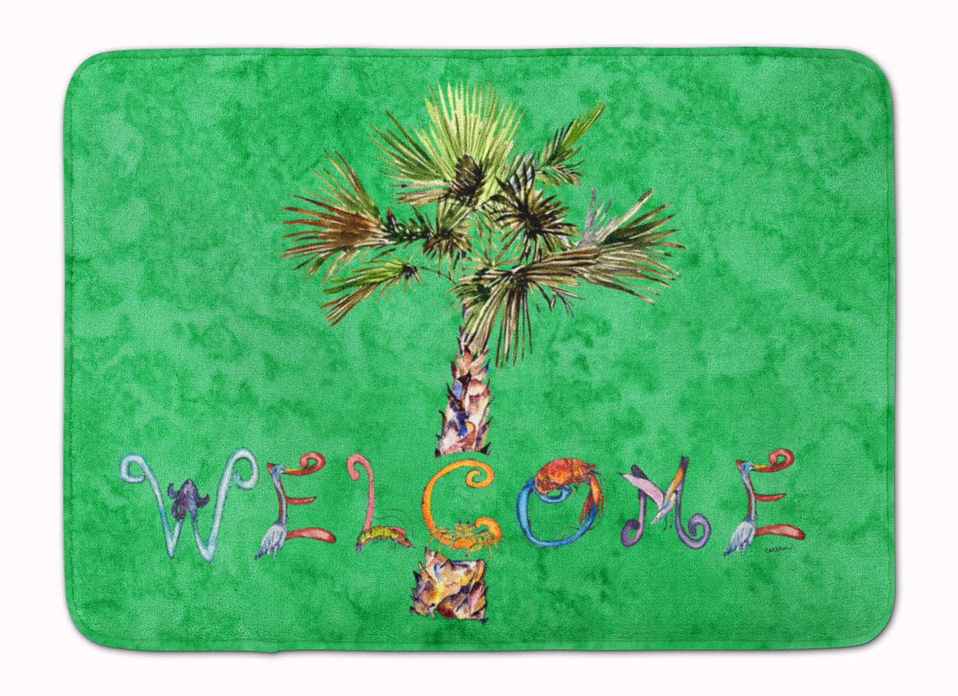 Welcome Palm Tree on Green Machine Washable Memory Foam Mat 8710RUG - the-store.com