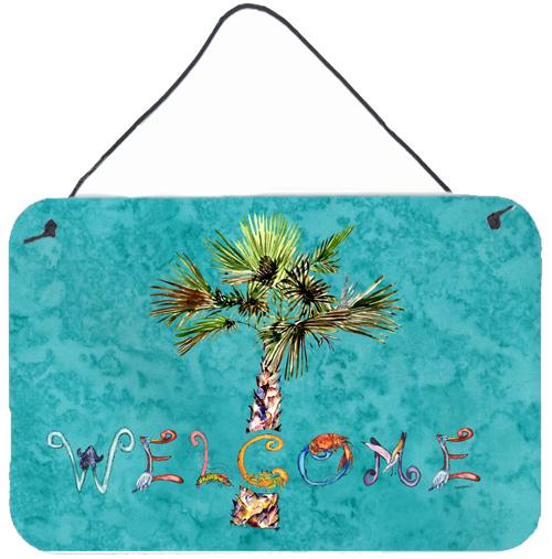 Welcome Palm Tree on Teal Wall or Door Hanging Prints 8711DS812 by Caroline&#39;s Treasures