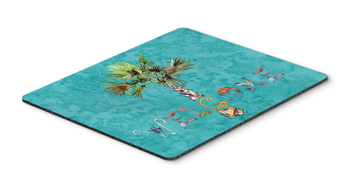 Welcome Palm Tree on Teal Mouse Pad, Hot Pad or Trivet 8711MP by Caroline&#39;s Treasures