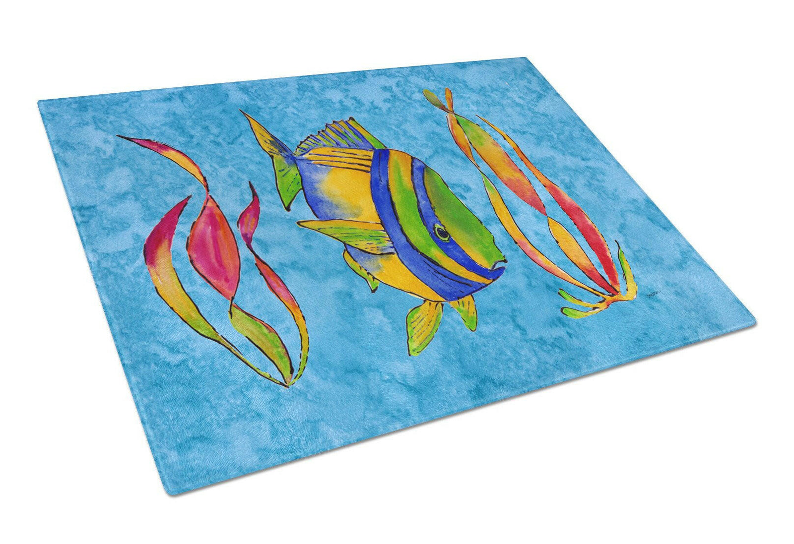 Troical Fish and Seaweed on Blue Glass Cutting Board Large 8713LCB by Caroline's Treasures