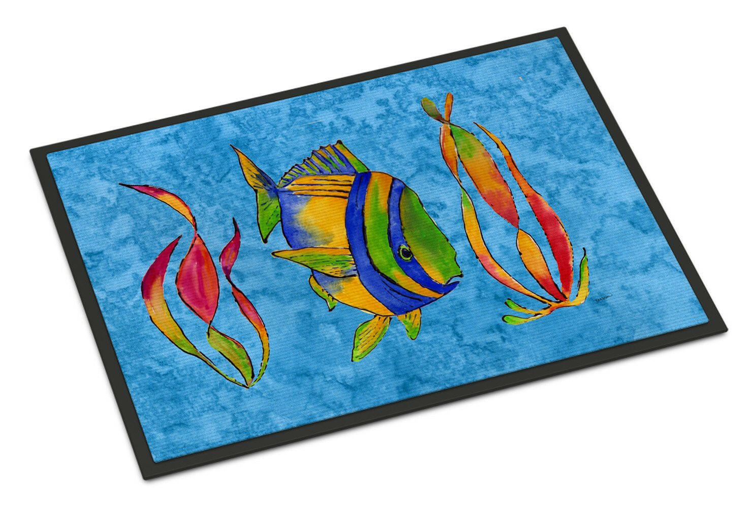 Troical Fish and Seaweed on Blue Indoor or Outdoor Mat 18x27 8713MAT - the-store.com