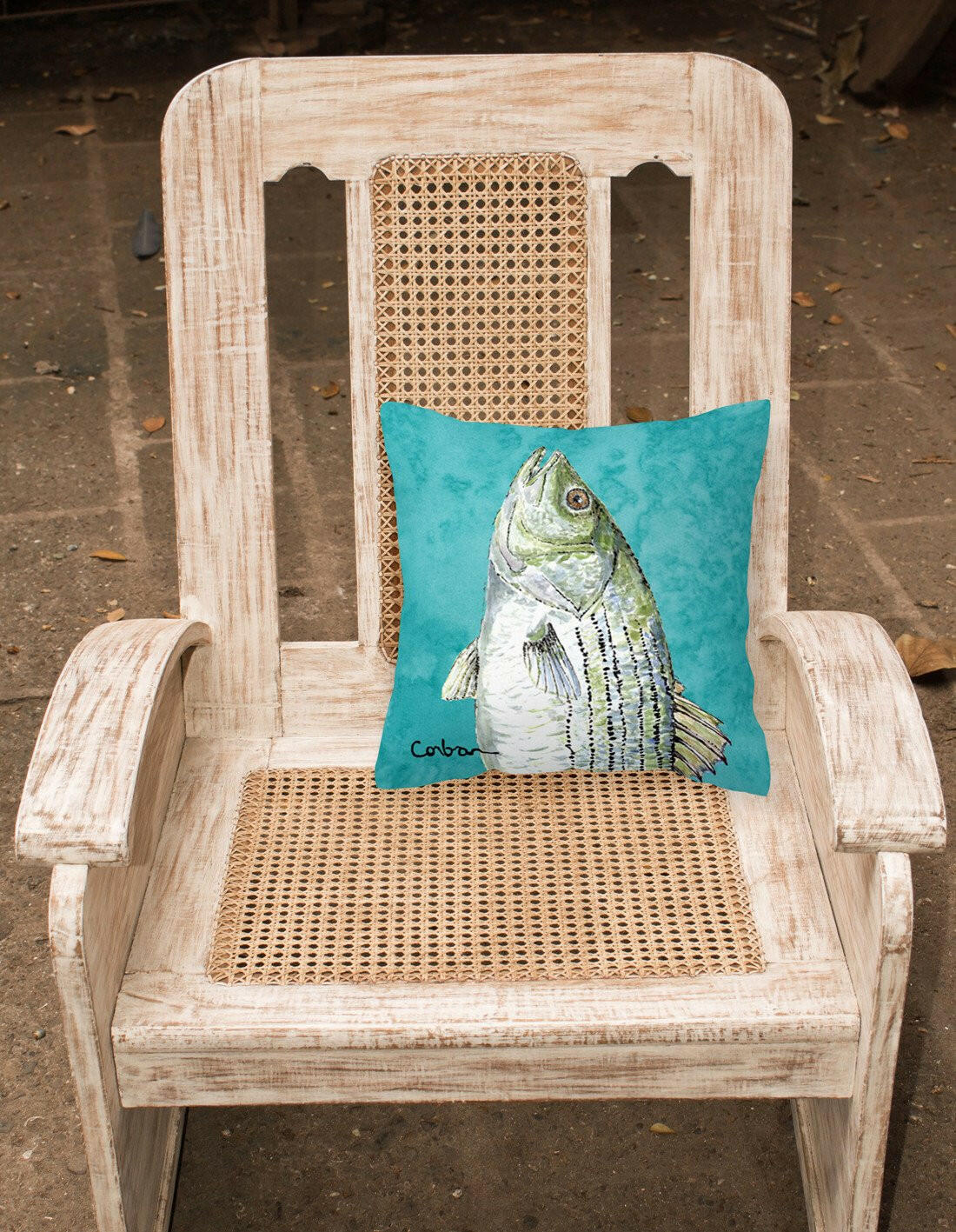 Striped Bass Fish Fabric Decorative Pillow 8720PW1414 - the-store.com