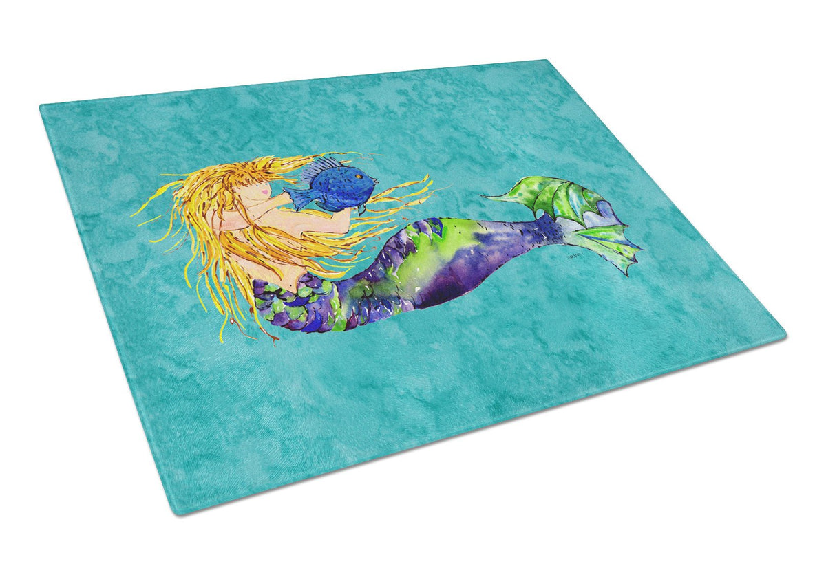Blonde Mermaid on Teal Glass Cutting Board Large 8724LCB by Caroline&#39;s Treasures