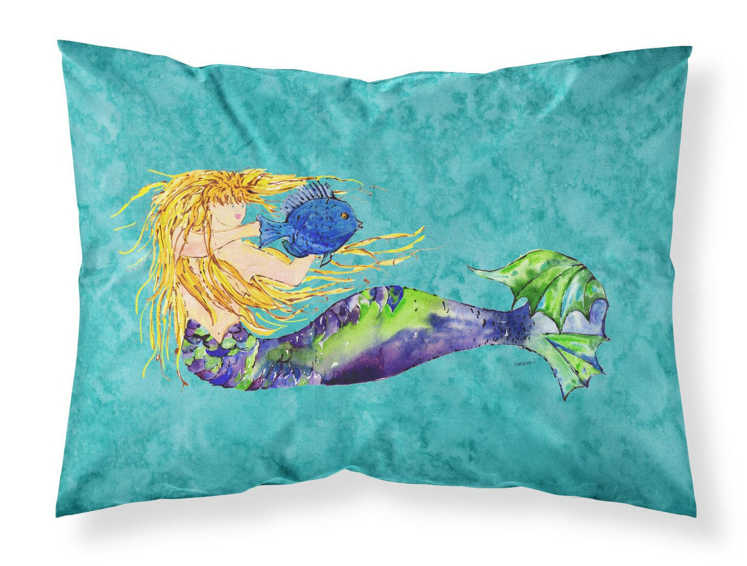 Blonde Mermaid on Teal Fabric Standard Pillowcase 8724PILLOWCASE by Caroline's Treasures