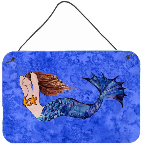 Brunette Mermaid on Blue Wall or Door Hanging Prints 8725DS812 by Caroline&#39;s Treasures
