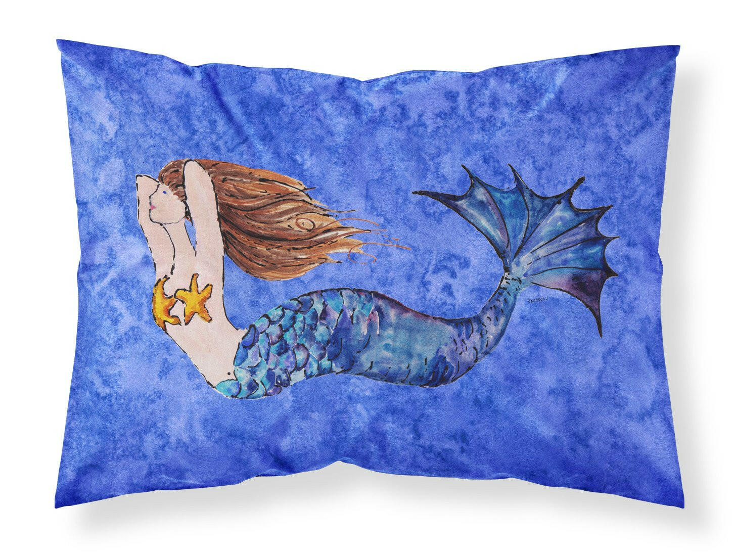 Brunette Mermaid on Blue Fabric Standard Pillowcase 8725PILLOWCASE by Caroline's Treasures
