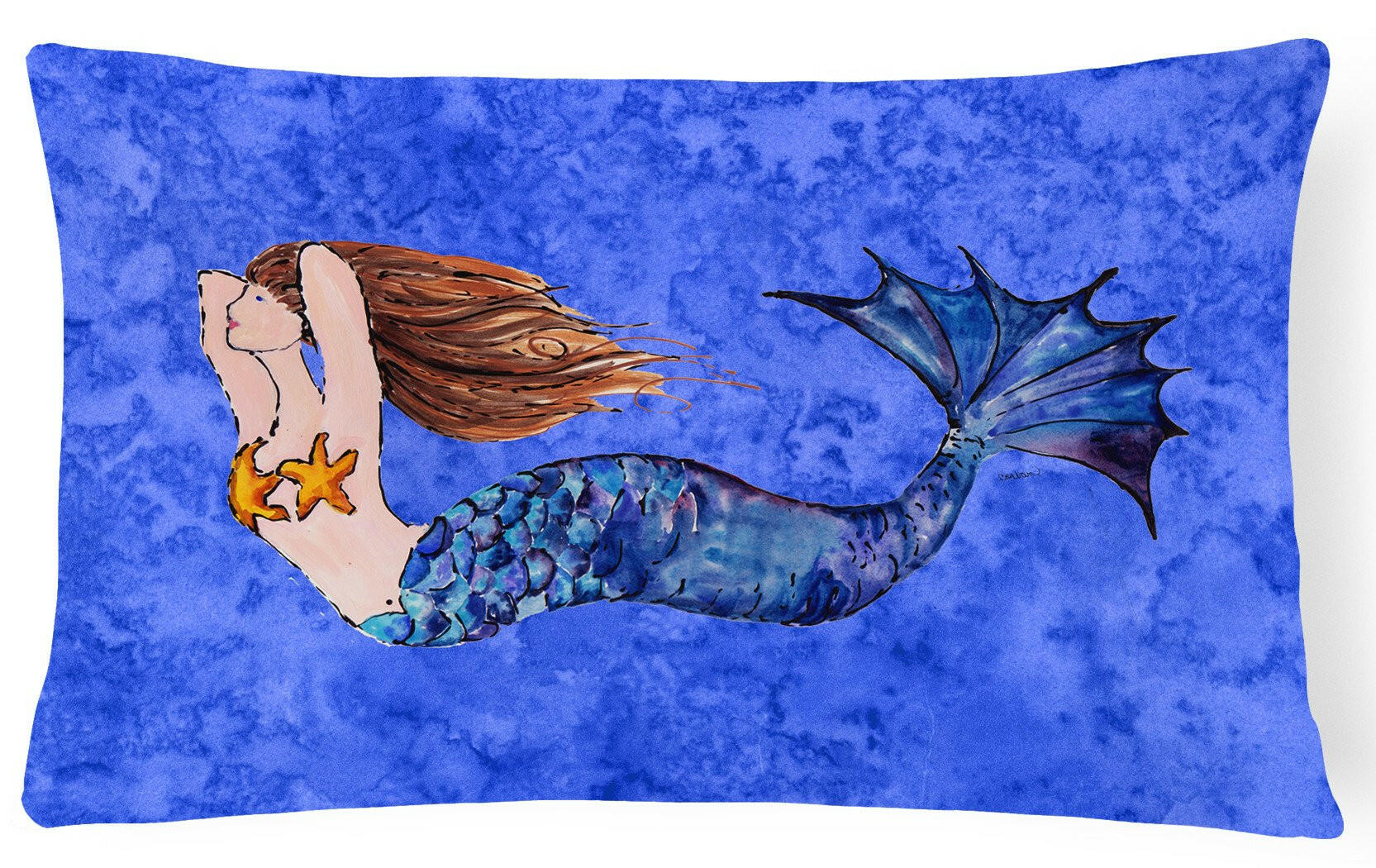 Brunette Mermaid on Blue Canvas Fabric Decorative Pillow 8725PW1216 by Caroline's Treasures