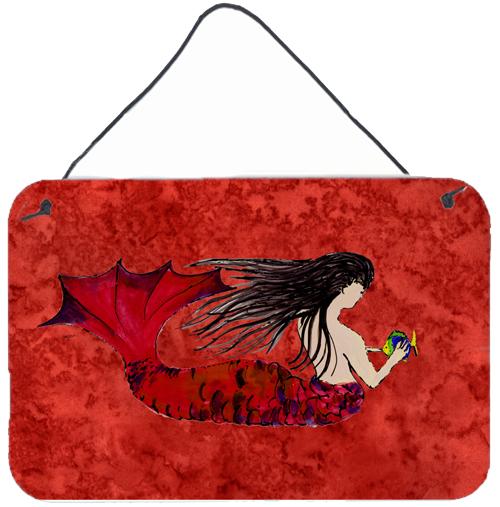 Black Haired Mermaid on Red Wall or Door Hanging Prints 8726DS812 by Caroline&#39;s Treasures