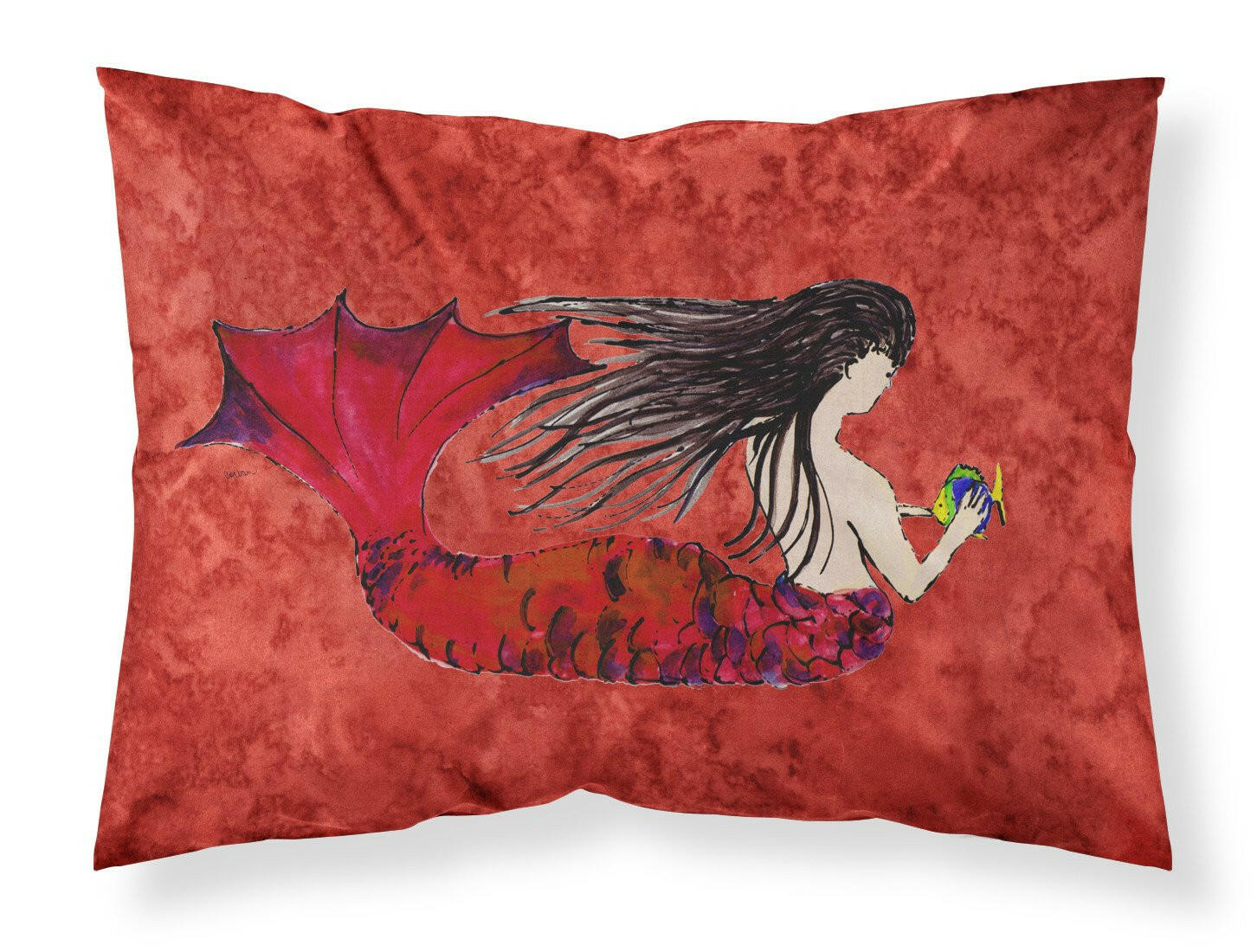 Black Haired Mermaid on Red Fabric Standard Pillowcase 8726PILLOWCASE by Caroline's Treasures
