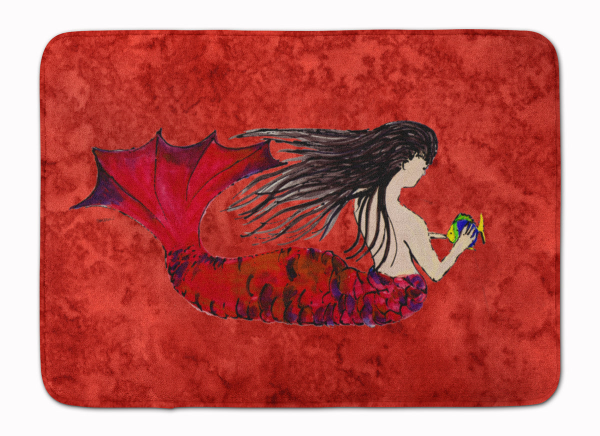 Black Haired Mermaid on Red Machine Washable Memory Foam Mat 8726RUG - the-store.com