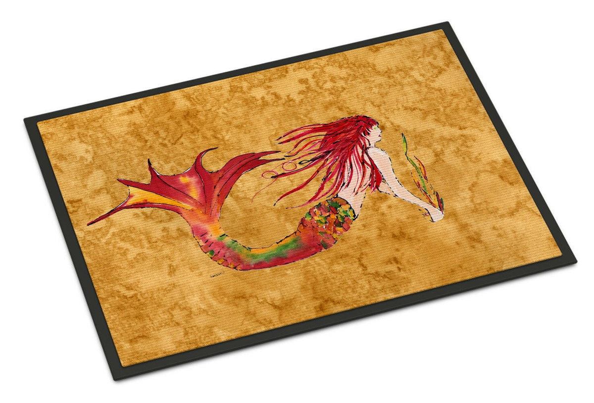 Ginger Red Headed Mermaid on Gold Indoor or Outdoor Mat 24x36 8727JMAT - the-store.com