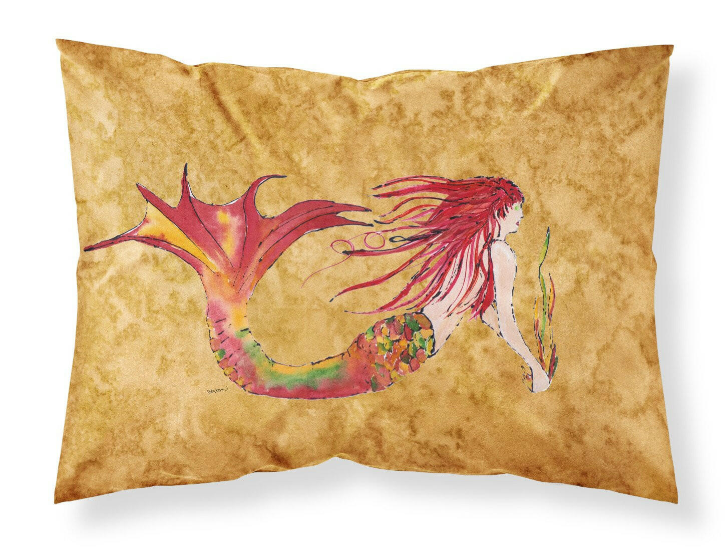 Ginger Red Headed Mermaid on Gold Fabric Standard Pillowcase 8727PILLOWCASE by Caroline's Treasures