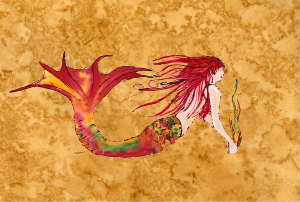 Ginger Red Headed Mermaid on Gold Fabric Placemat 8727PLMT by Caroline&#39;s Treasures