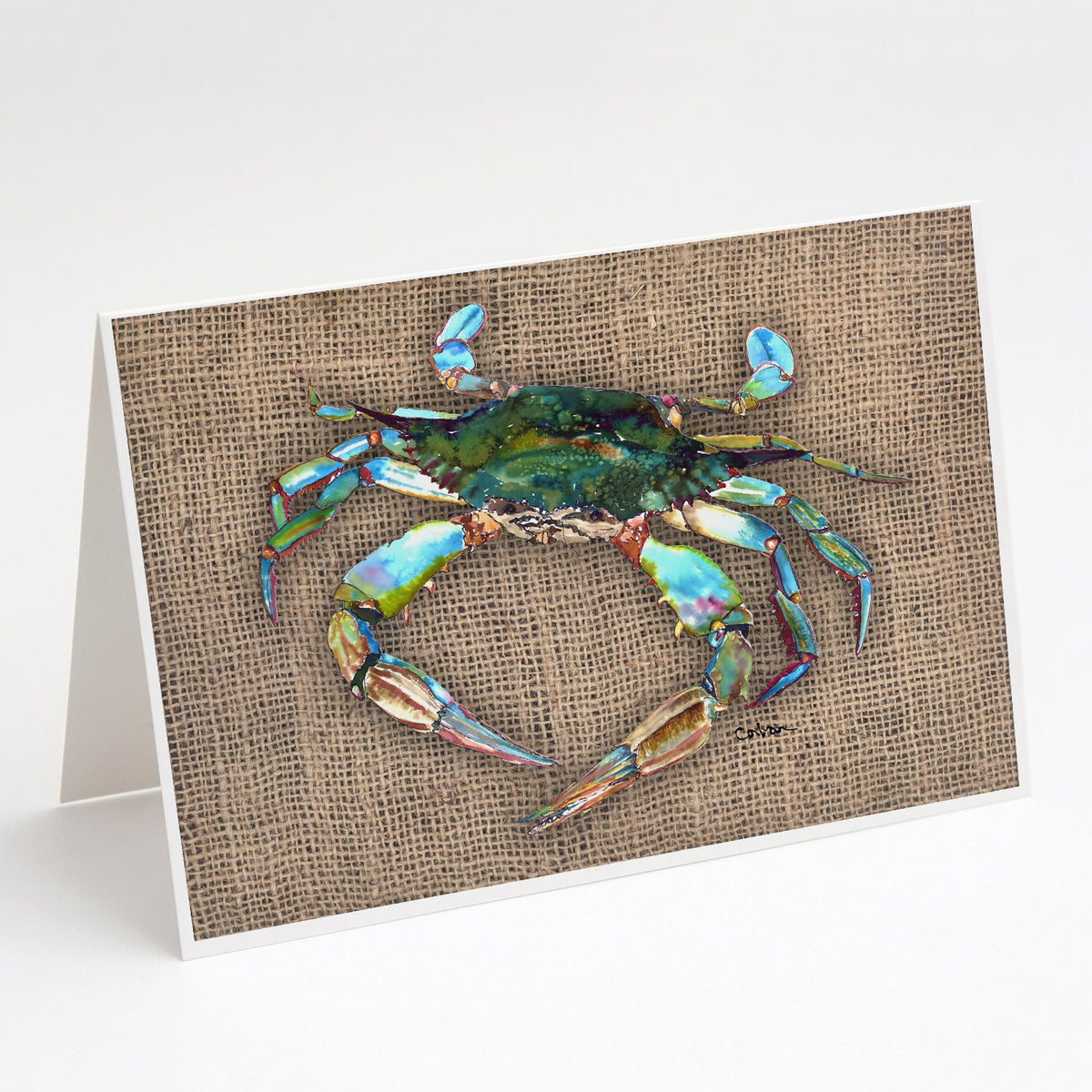 Buy this Blue Crab on Faux Burlap Greeting Cards and Envelopes Pack of 8