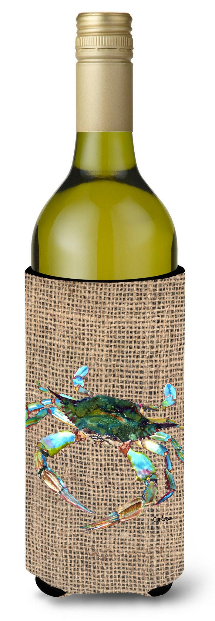 Blue Crab on Faux Burlap Wine Bottle Beverage Insulator Beverage Insulator Hugger by Caroline&#39;s Treasures