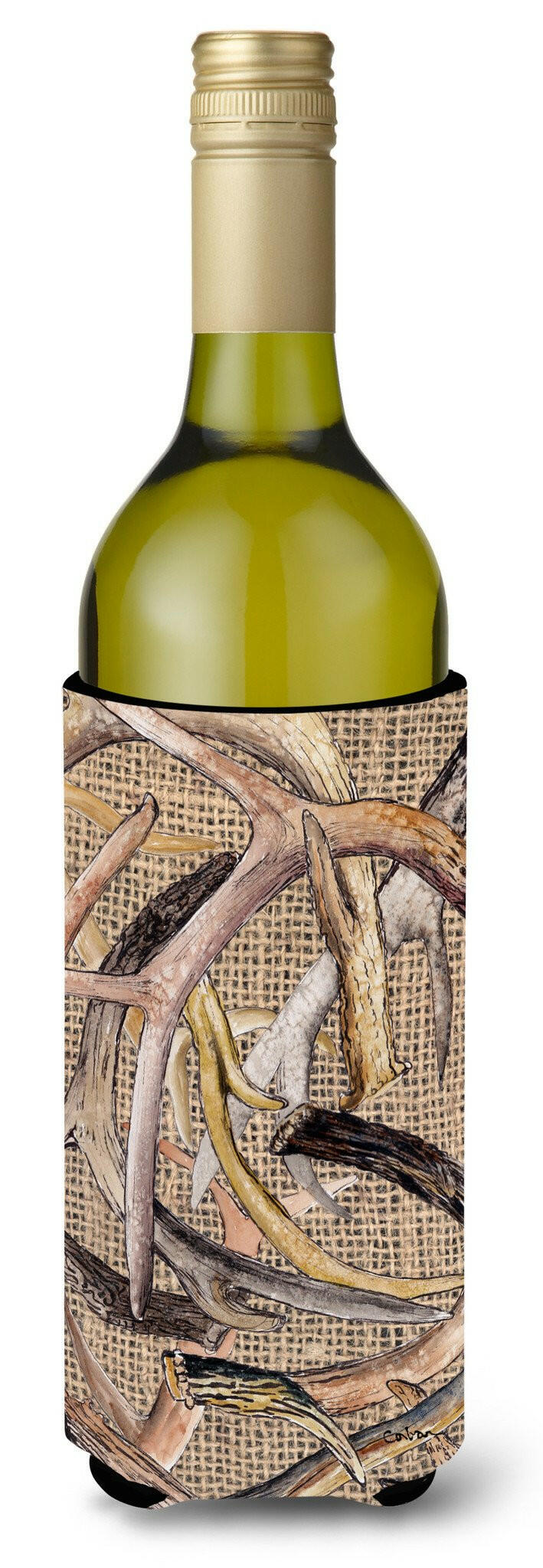 Deer Horns  on Faux Burlap Wine Bottle Beverage Insulator Beverage Insulator Hugger by Caroline&#39;s Treasures