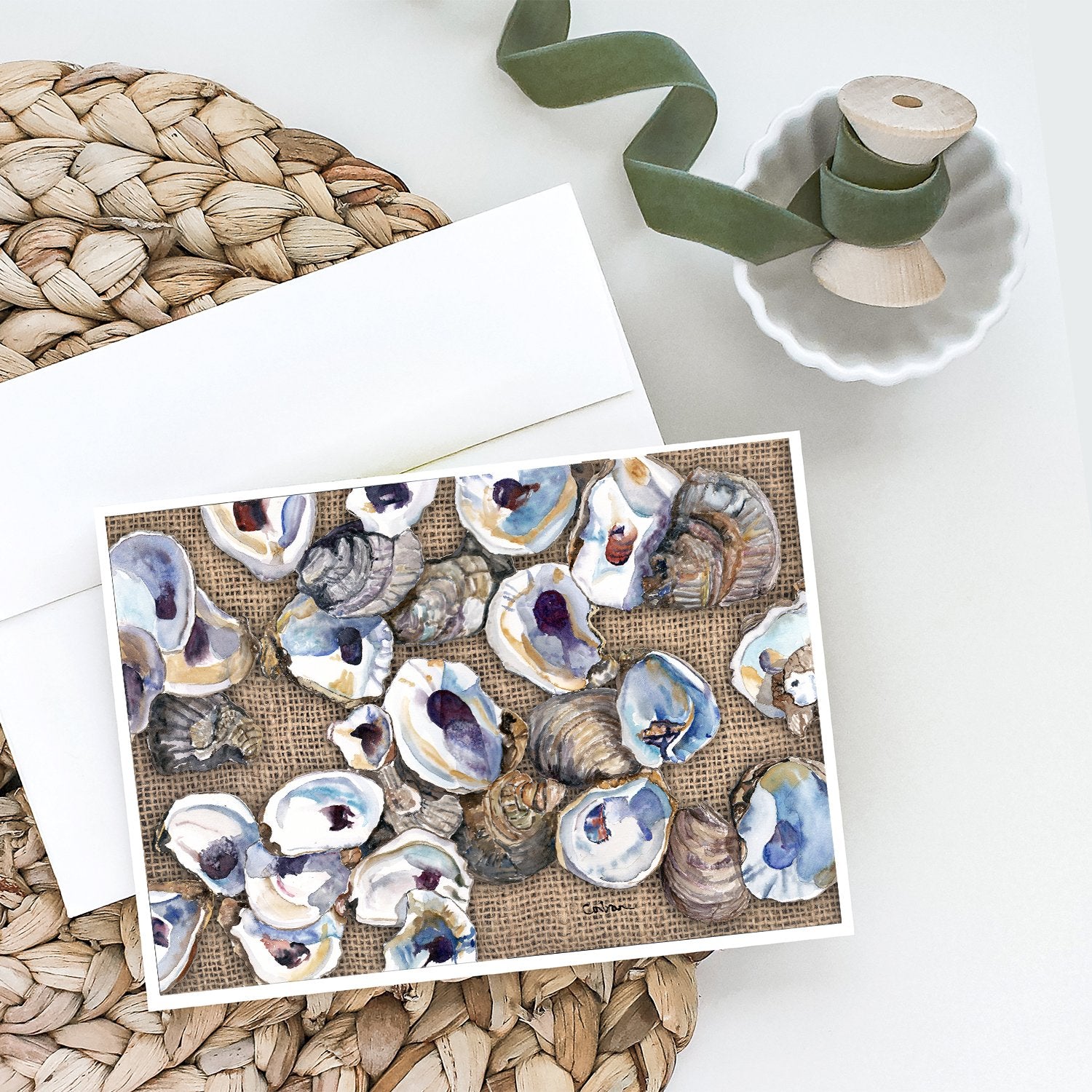 Oyster  on Faux Burlap Greeting Cards and Envelopes Pack of 8 - the-store.com