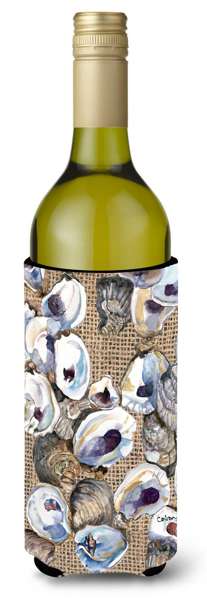 Oyster  on Faux Burlap Wine Bottle Beverage Insulator Beverage Insulator Hugger by Caroline&#39;s Treasures