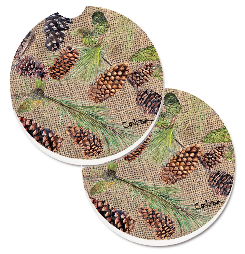 Pine Cones Set of 2 Cup Holder Car Coasters 8735CARC by Caroline&#39;s Treasures