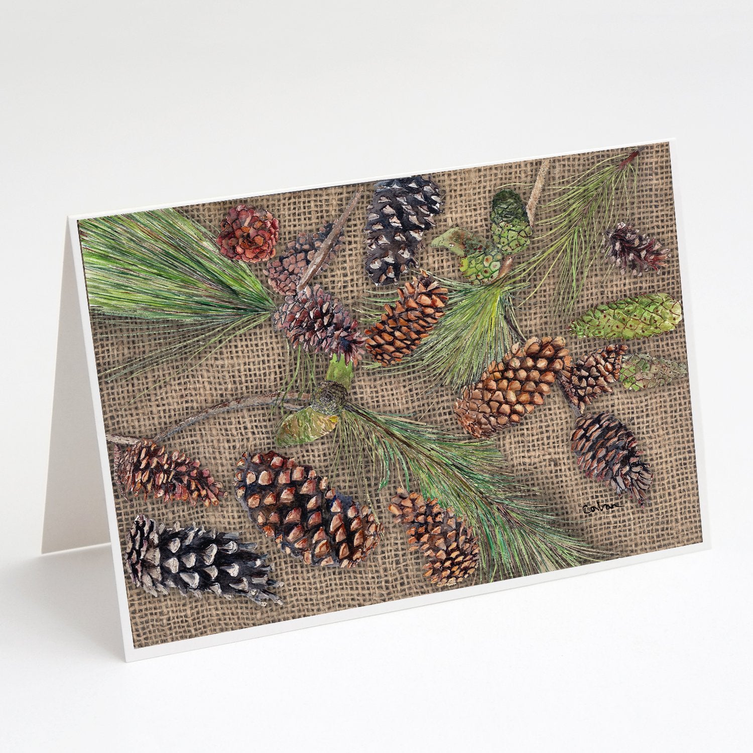 Buy this Pine Cones  on Faux Burlap Greeting Cards and Envelopes Pack of 8
