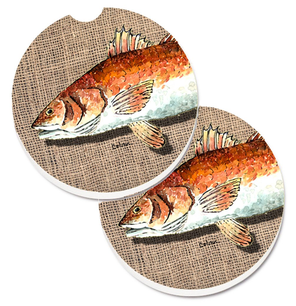 Red Fish Set of 2 Cup Holder Car Coasters 8736CARC by Caroline&#39;s Treasures