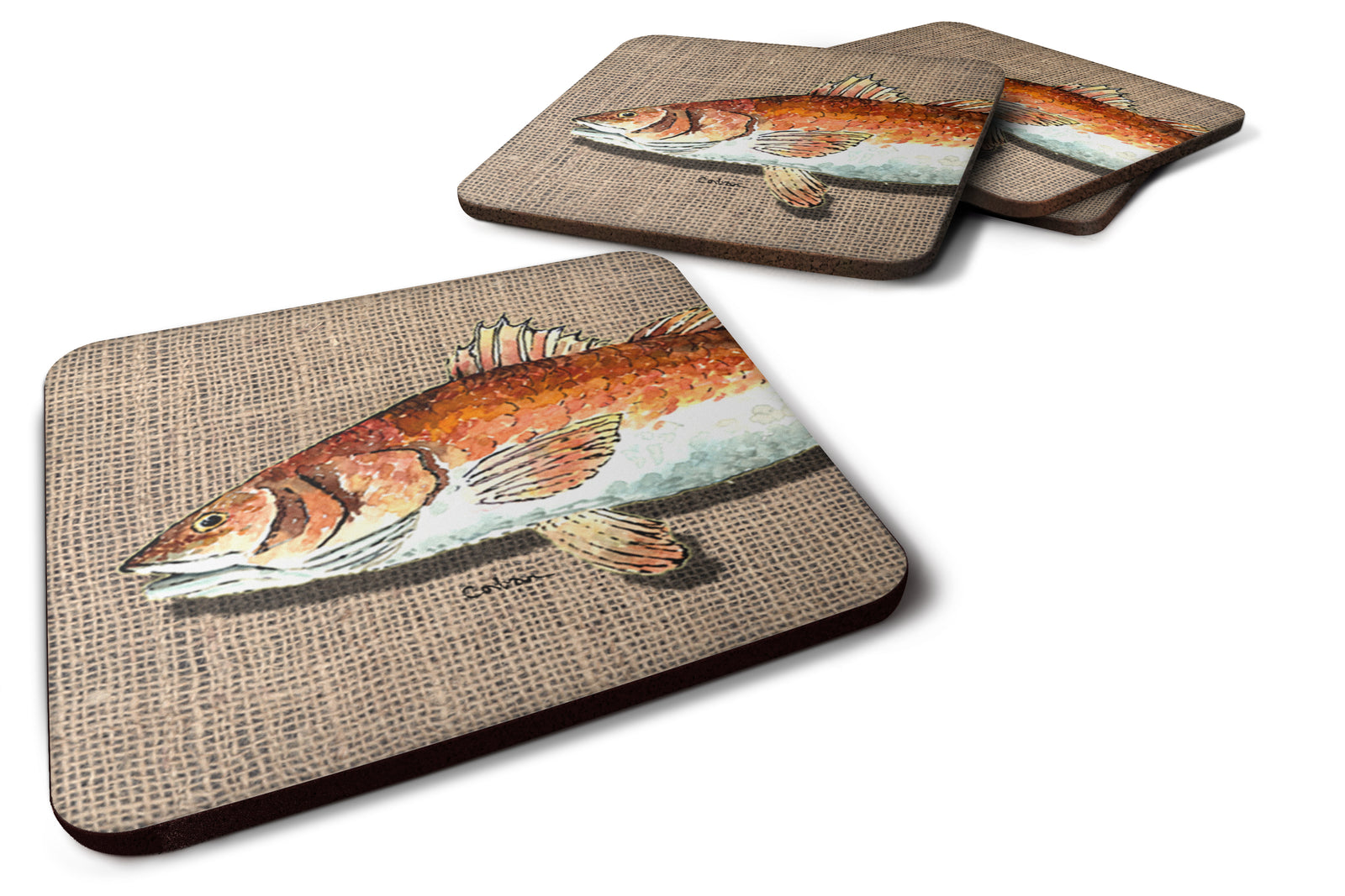 Set of 4 Fish Red Fish Foam Coasters - the-store.com