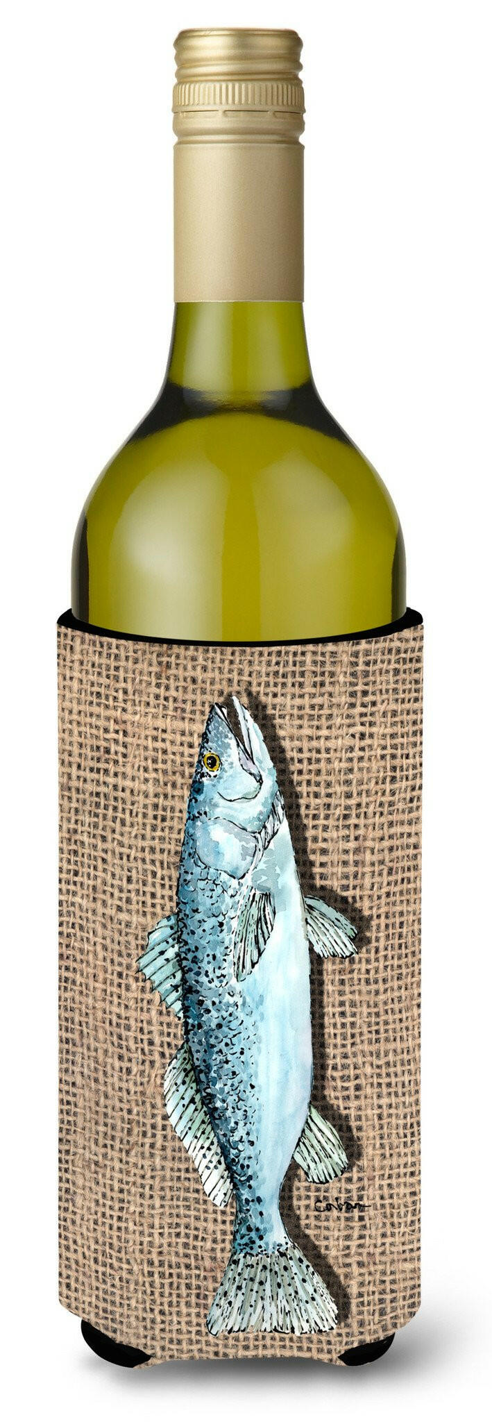 Fish Speckled Trout  on Faux Burlap Wine Bottle Beverage Insulator Beverage Insulator Hugger by Caroline&#39;s Treasures