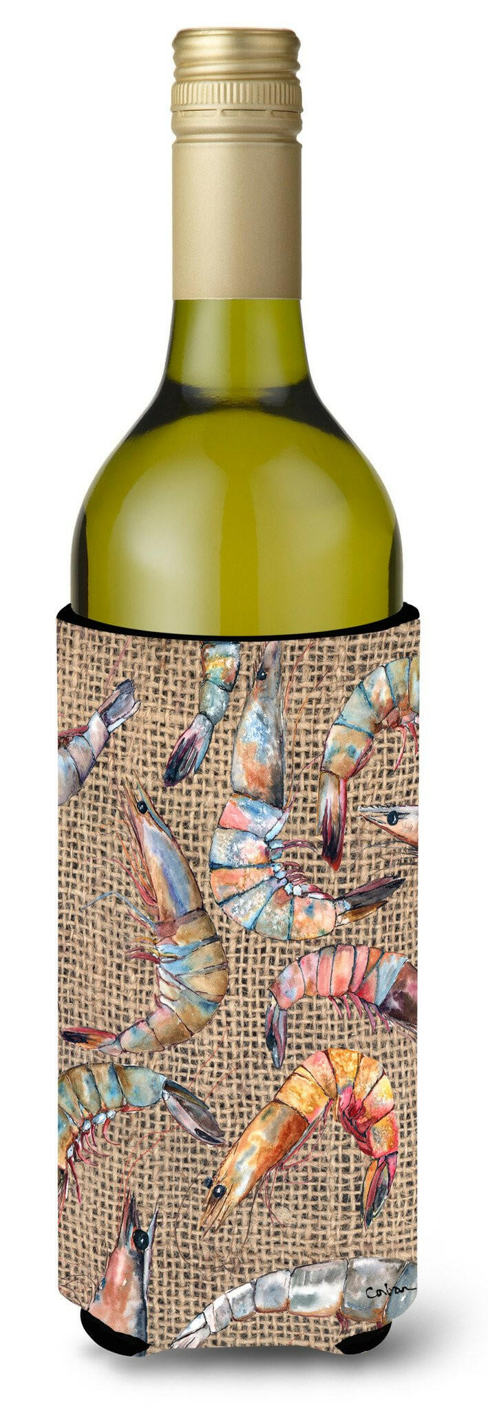 Shrimp  on Faux Burlap Wine Bottle Beverage Insulator Beverage Insulator Hugger by Caroline&#39;s Treasures