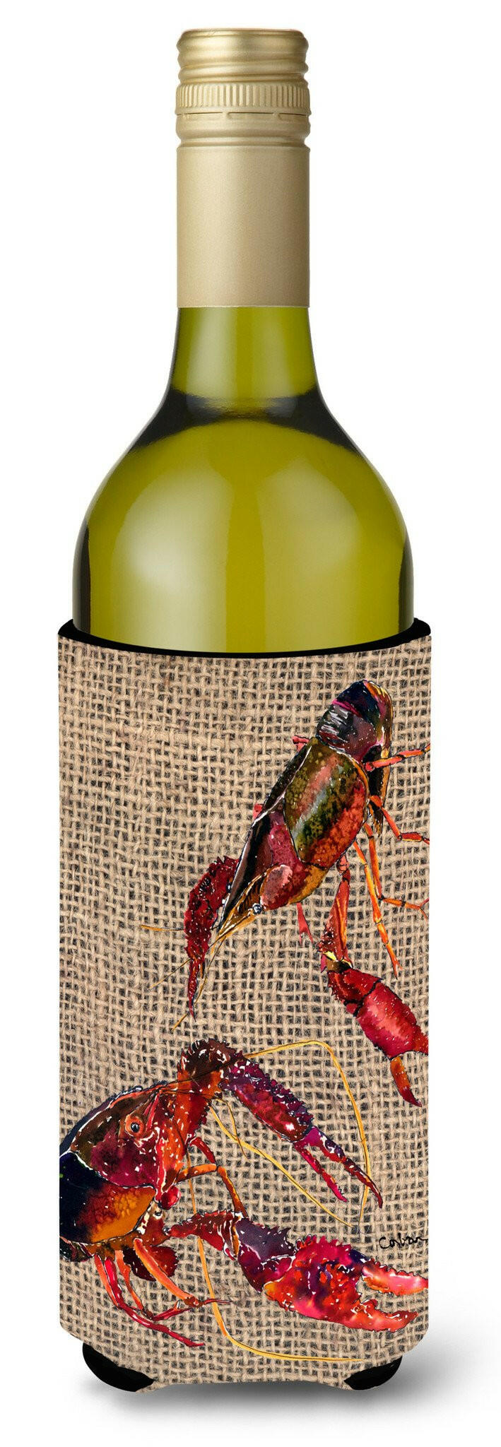 Crawfish  on Faux Burlap Wine Bottle Beverage Insulator Beverage Insulator Hugger by Caroline&#39;s Treasures