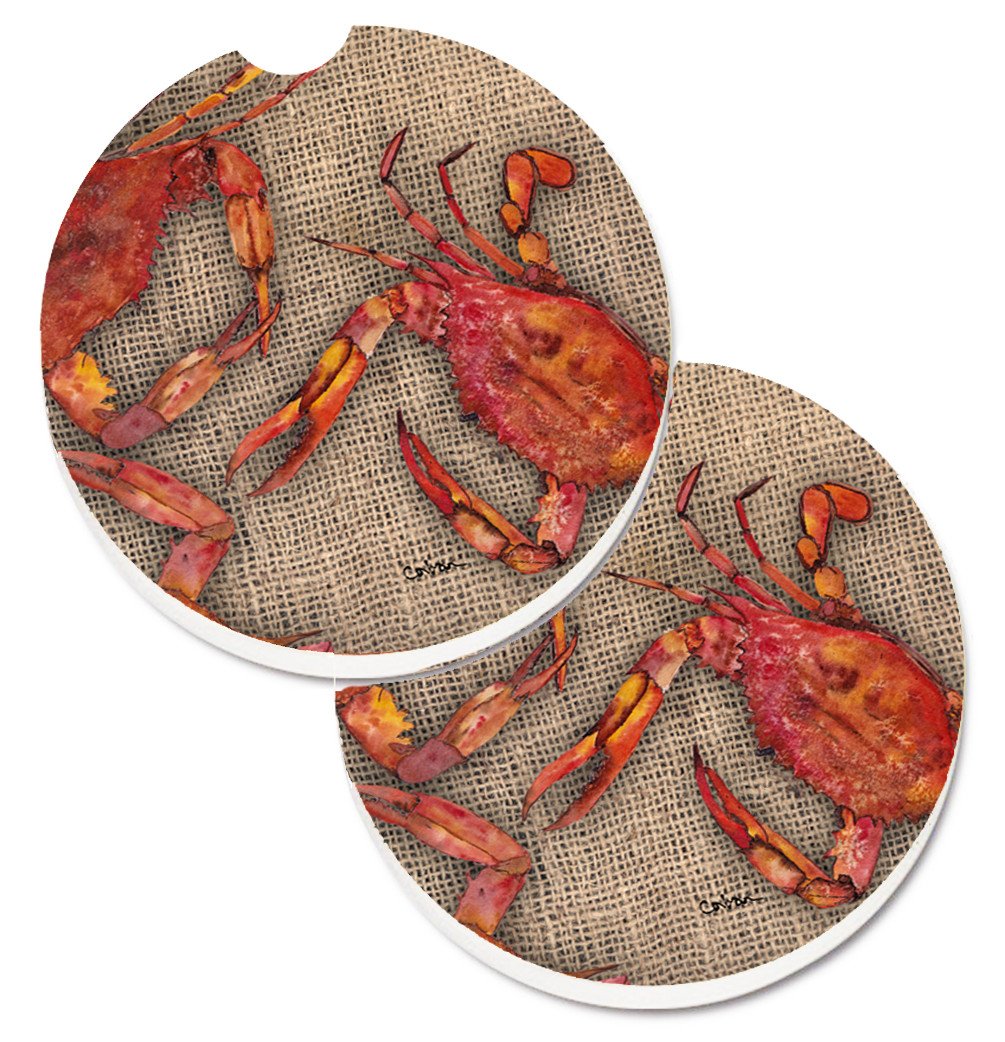 Cooked Crabs on Faux Burlap Set of 2 Cup Holder Car Coasters 8742CARC by Caroline&#39;s Treasures