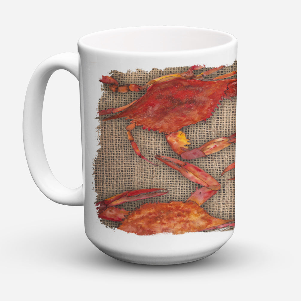 Cooked Crabs on Faux Burlap Dishwasher Safe Microwavable Ceramic Coffee Mug 15 ounce 8742CM15  the-store.com.