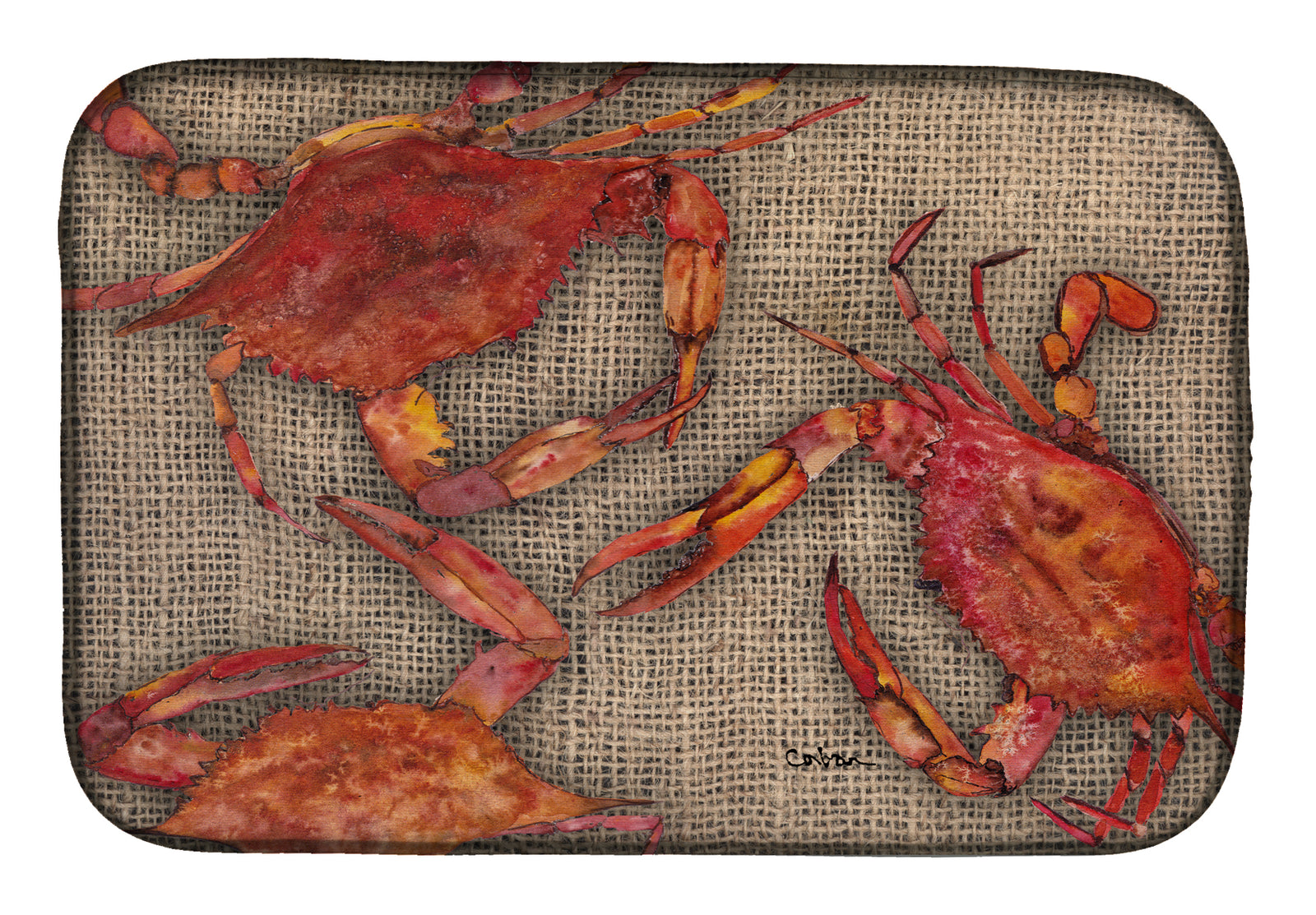 Cooked Crabs on Faux Burlap Dish Drying Mat 8742DDM  the-store.com.