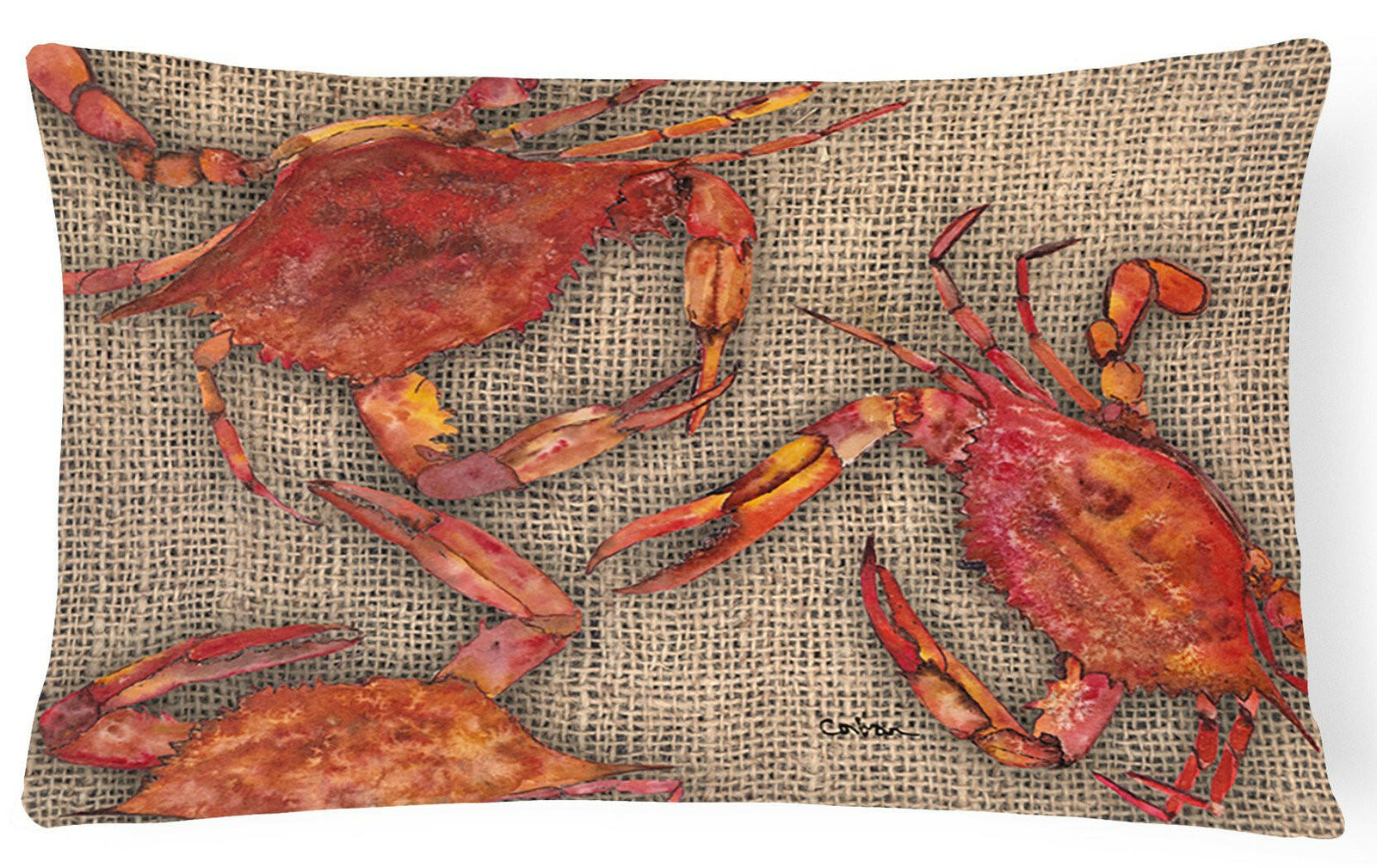 Cooked Crabs on Faux Burlap   Canvas Fabric Decorative Pillow by Caroline's Treasures