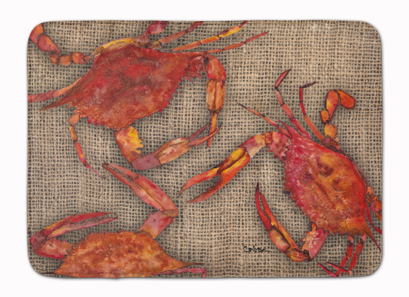 Cooked Crabs on Faux Burlap Machine Washable Memory Foam Mat 8742RUG - the-store.com