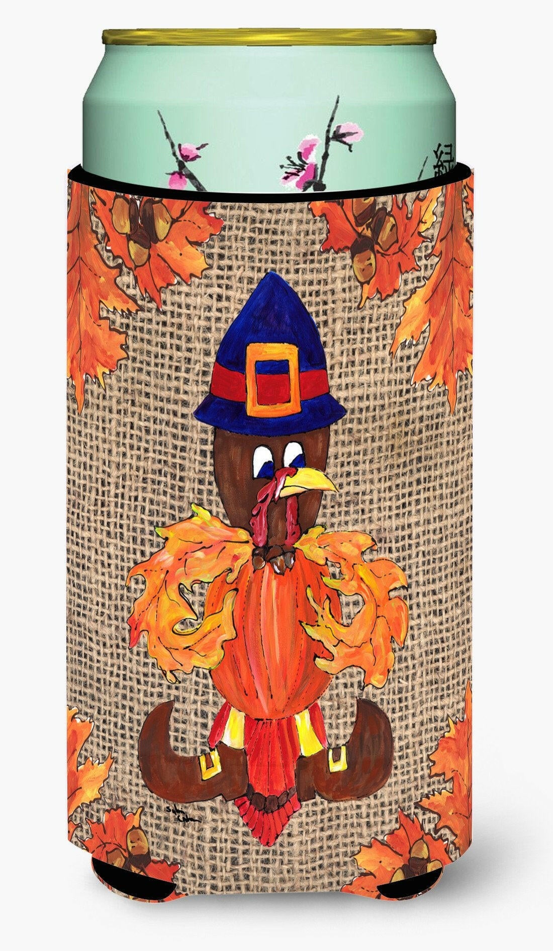 Thanksgiving Turkey Pilgrim Fleur de lis Tall Boy Beverage Insulator Beverage Insulator Hugger by Caroline&#39;s Treasures