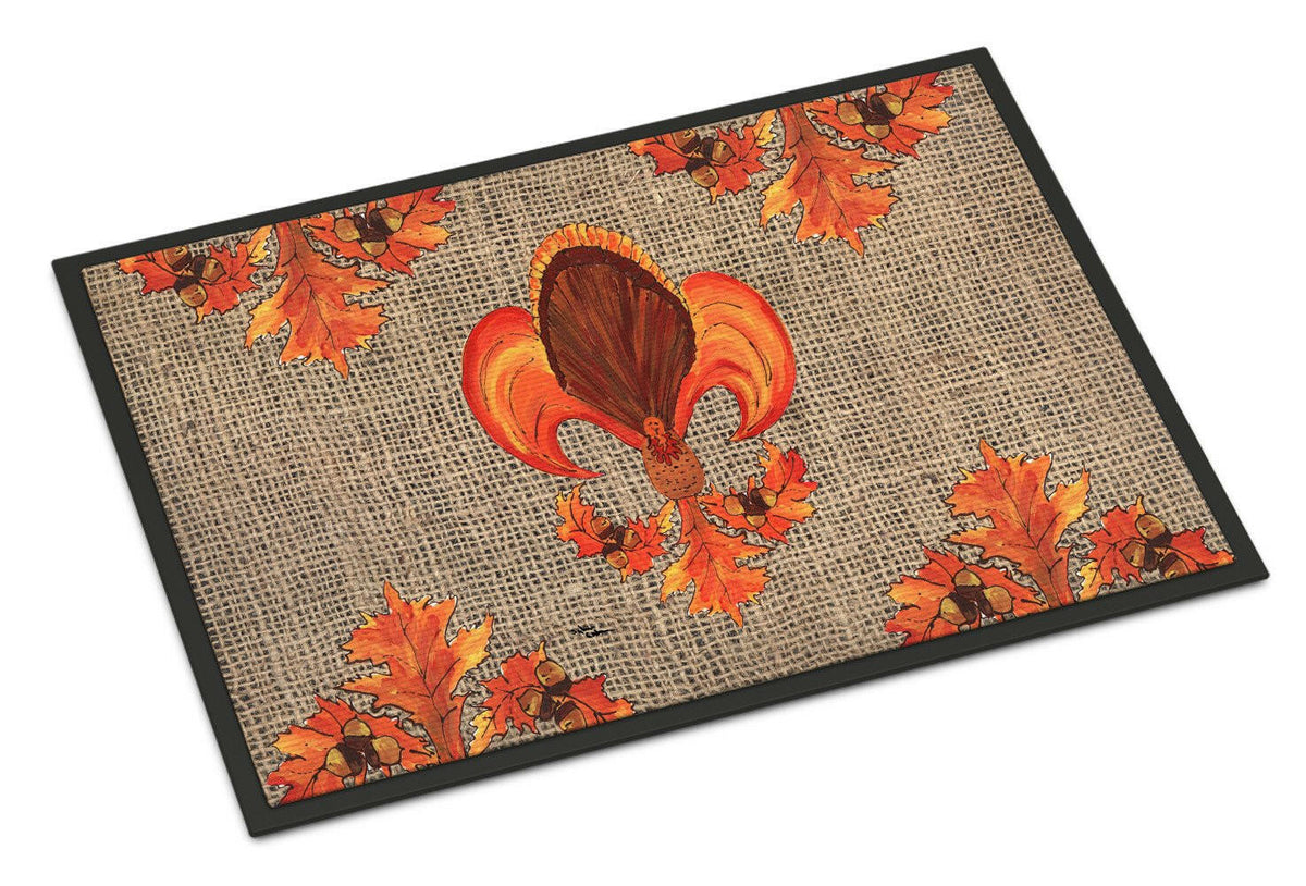 Thanksgiving Turkey Fleur de lis Indoor or Outdoor Mat 24x36 Doormat - the-store.com