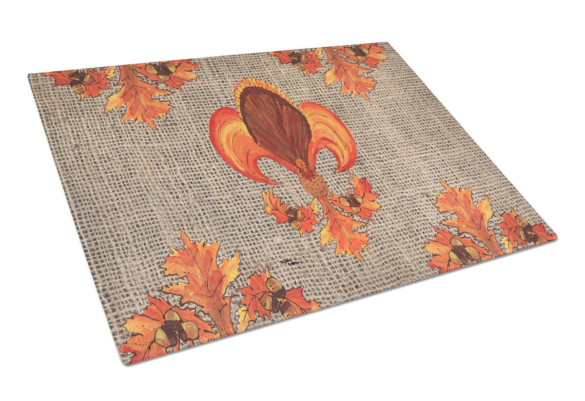 Thanksgiving Turkey Fleur de lis Glass Cutting Board Large by Caroline&#39;s Treasures