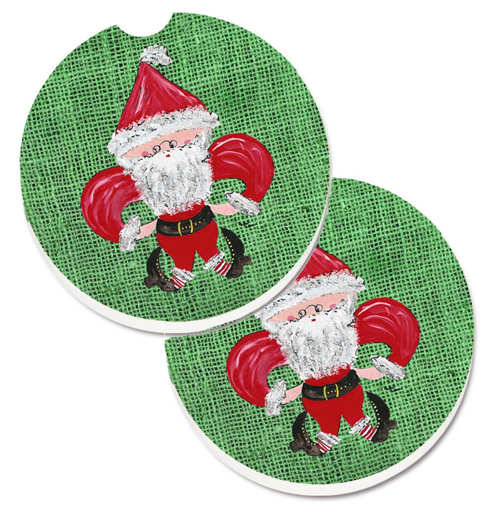 Christmas Santa Fleur de lis Set of 2 Cup Holder Car Coasters 8746CARC by Caroline&#39;s Treasures
