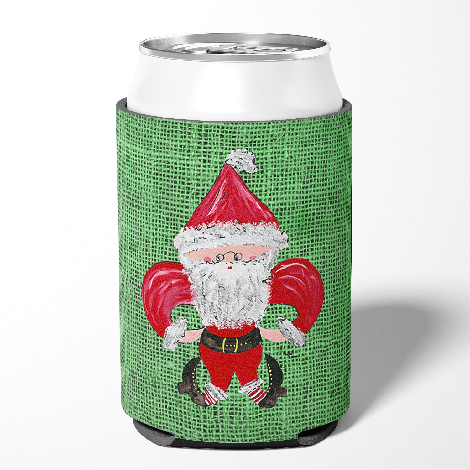 Christmas Santa Fleur de lis Can or Bottle Beverage Insulator Hugger
