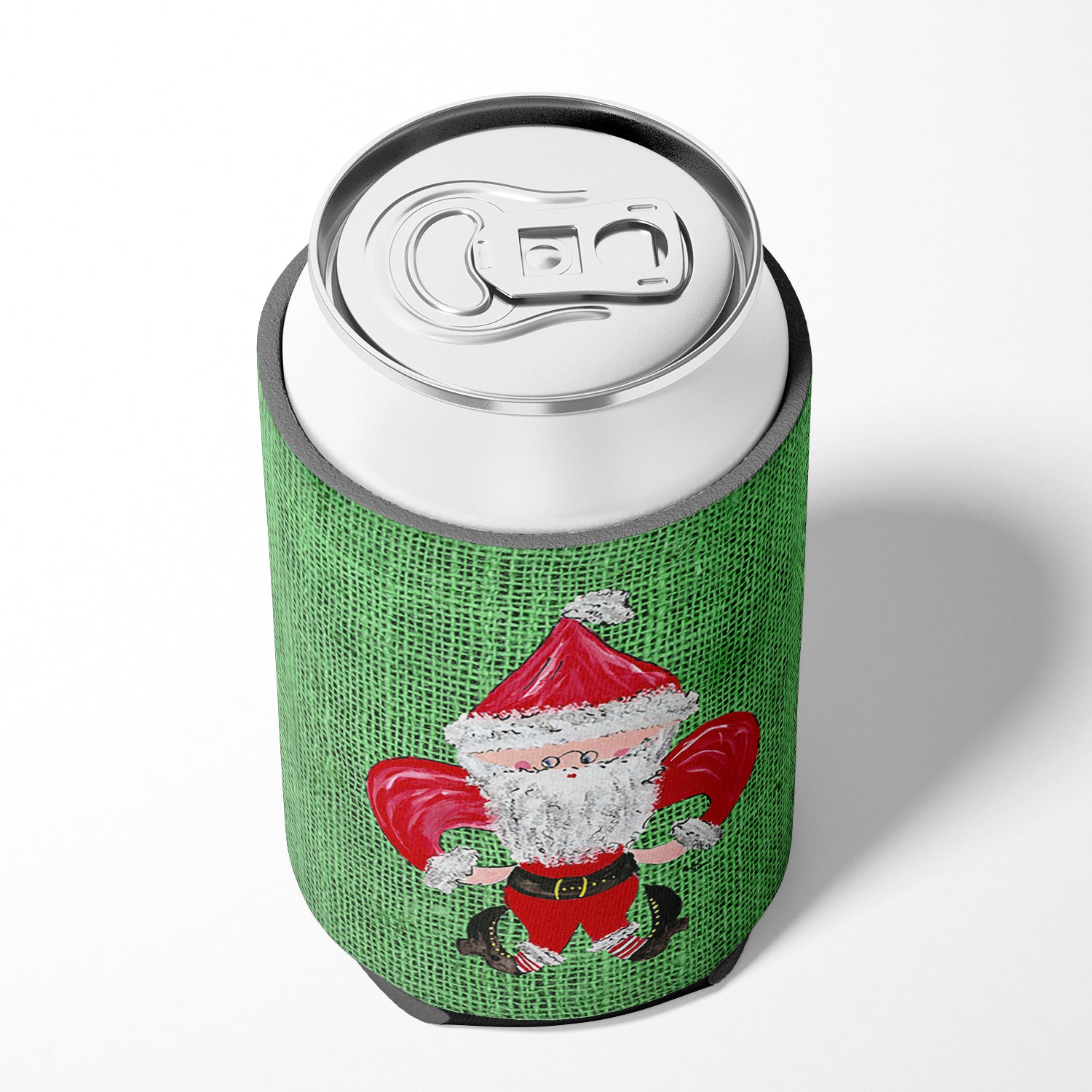 Christmas Santa Fleur de lis Can or Bottle Beverage Insulator Hugger.