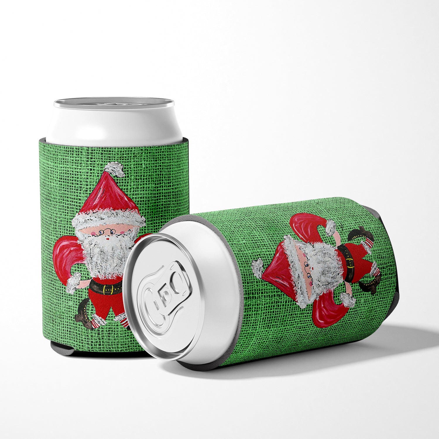 Christmas Santa Fleur de lis Can or Bottle Beverage Insulator Hugger.