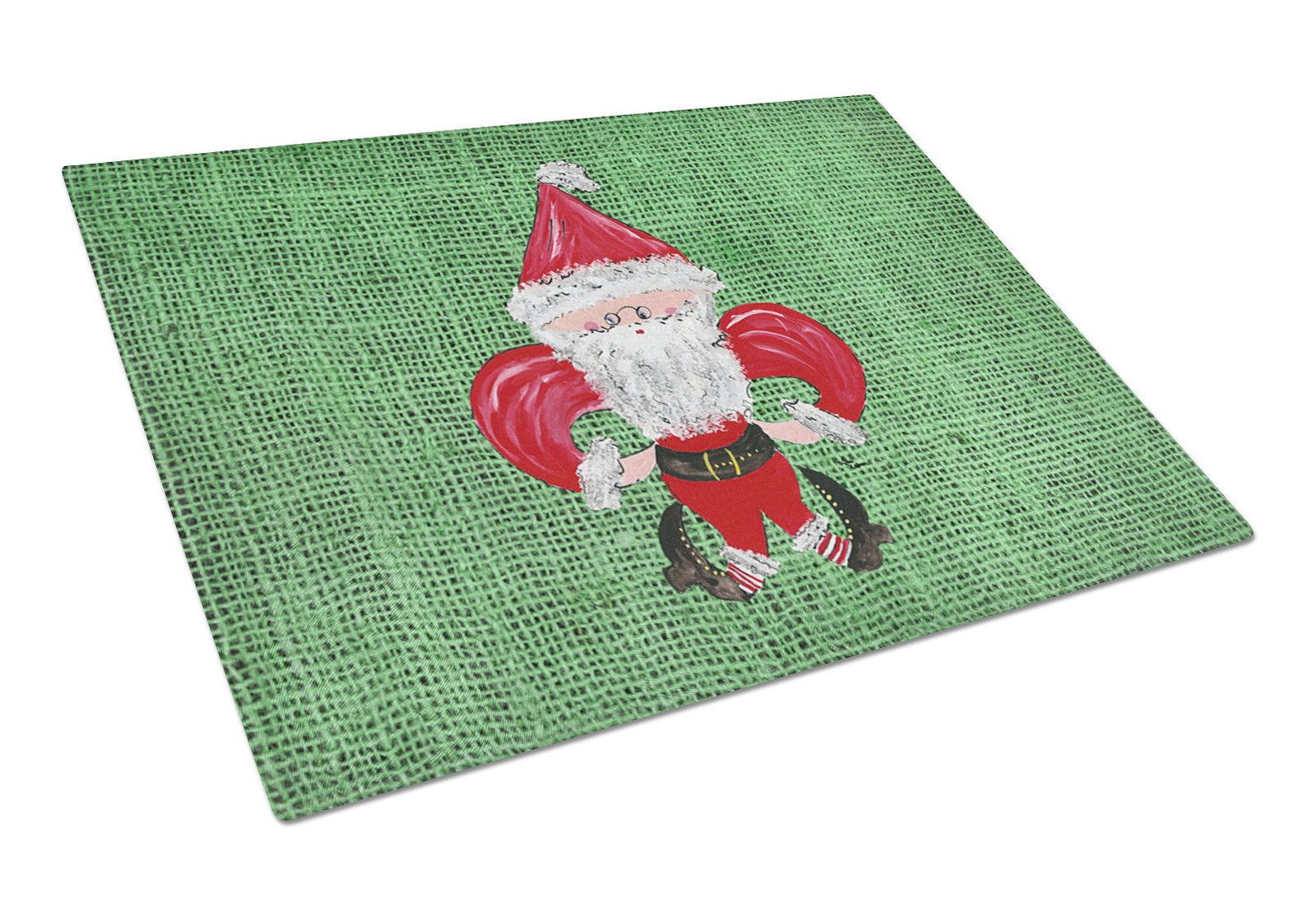 Christmas Santa Fleur de lis Glass Cutting Board Large by Caroline's Treasures