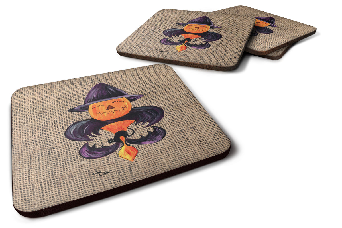 Set of 4 Halloween Pumpkin Bat Fleur de lis Foam Coasters - the-store.com