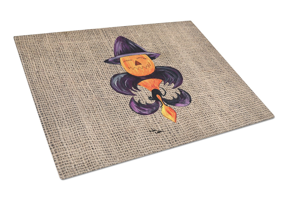 Halloween Pumpkin Bat Fleur de lis Glass Cutting Board Large by Caroline&#39;s Treasures