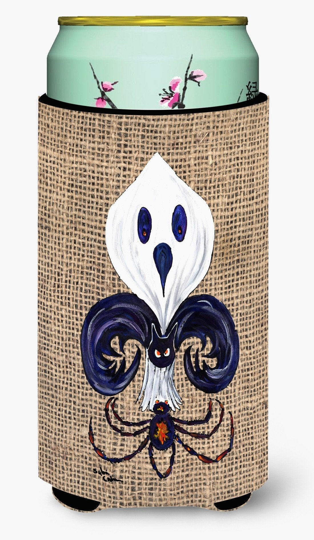 Halloween Ghost, Bat and Spider Fleur de lis Tall Boy Beverage Insulator Beverage Insulator Hugger by Caroline&#39;s Treasures