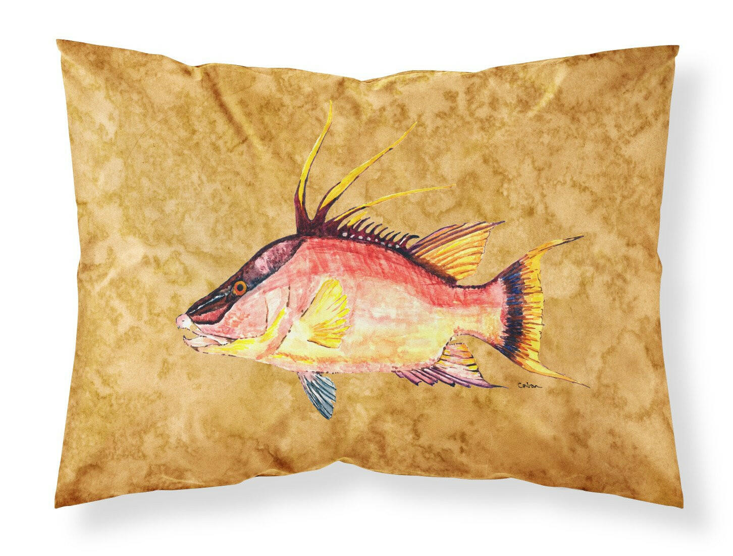 Hog Snapper on Gold Fabric Standard Pillowcase 8751PILLOWCASE by Caroline's Treasures