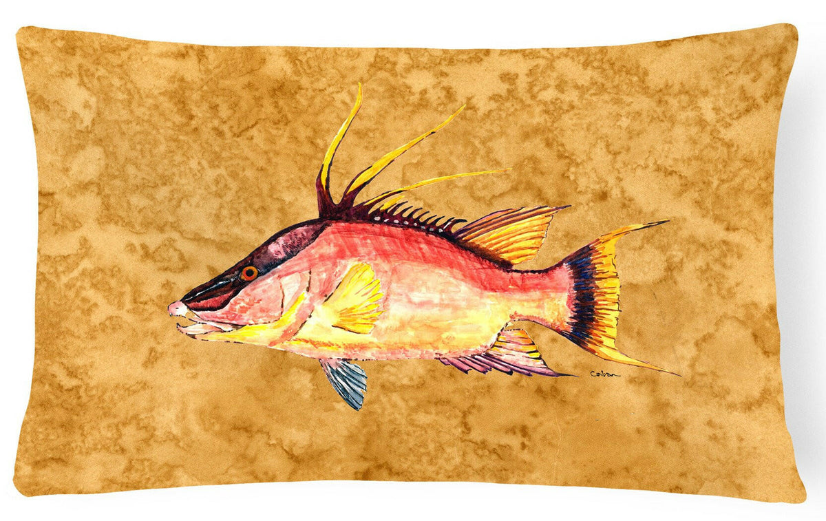 Hog Snapper on Gold Canvas Fabric Decorative Pillow 8751PW1216 by Caroline&#39;s Treasures