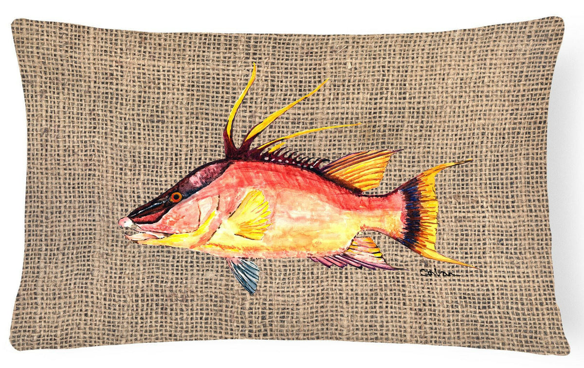 Hog Snapper on Faux Burlap Canvas Fabric Decorative Pillow 8753PW1216 by Caroline&#39;s Treasures